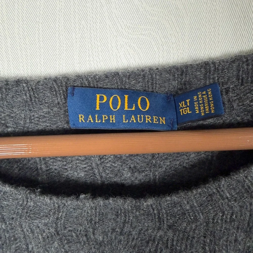 Polo Ralph Lauren Cable Knit Sweater Mens XLT Grey Excellent Wool Cashmere Blend